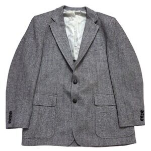 Vtg 80s Haggar Herringbone Tweed Blazer Men 42R Gray Wool Preppy Made in USA